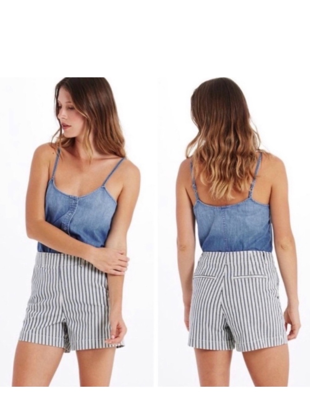 Ag Adriano Goldschmied Blue and White Striped Waistband Skirt/Shorts